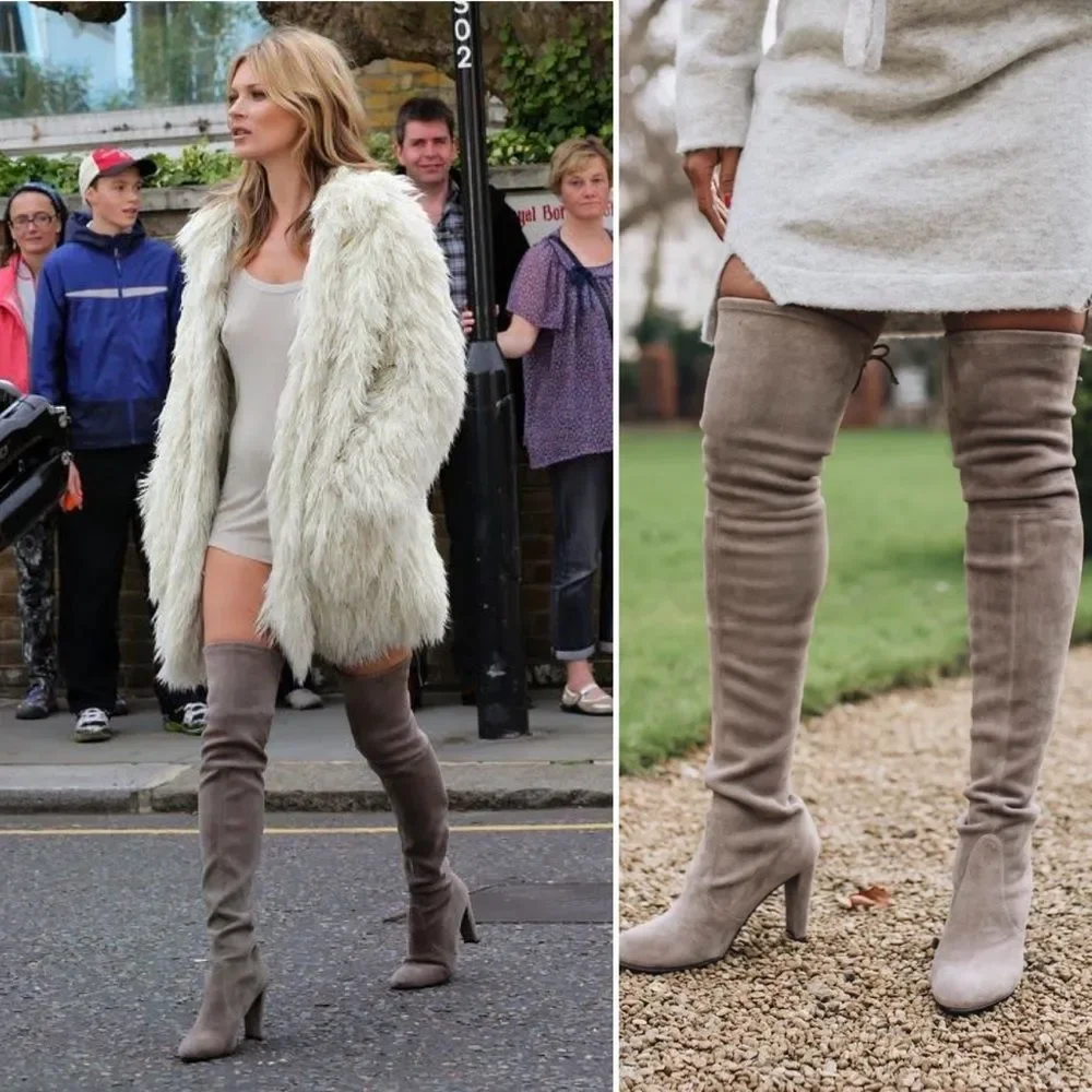 Stuart Weitzman Highland Over The Knee Boots Taupe ASO Olivia Palermo Size 9.5